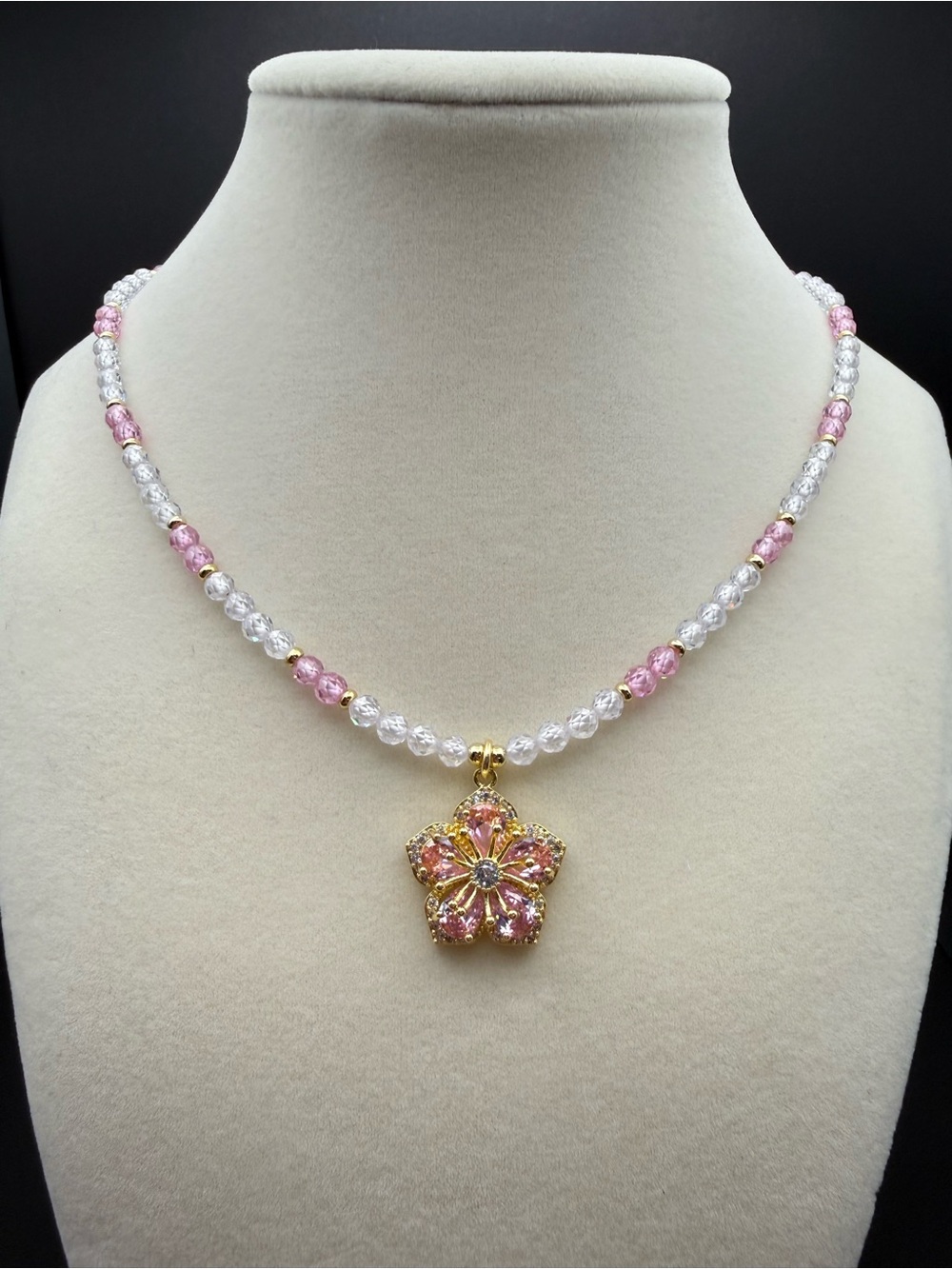 Pink and Clear Cubic Zirconia Necklace